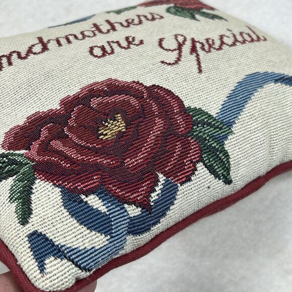 Tapestry Accent Pillow ‘Grandmothers Are Special’ Red Roses Ribbon 12 X 9 Gift - Picture 2 of 8